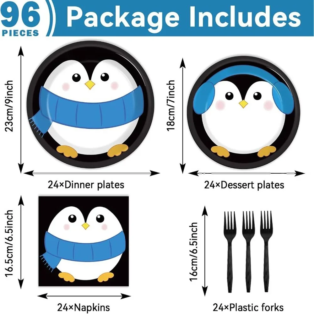 Premium Penguin Birthday Party Tableware - 96 Pcs for a Delightful Celebration